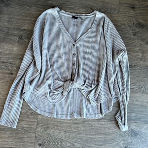 Urban Outfitters Gray Oversize Waffle Top-Xsmall